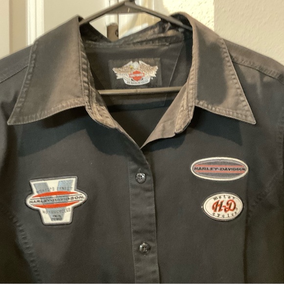 HARLEY DAVIDSON Women’s Sz 1 XL Black Button Up Short Sleeve - Picture 2 of 4